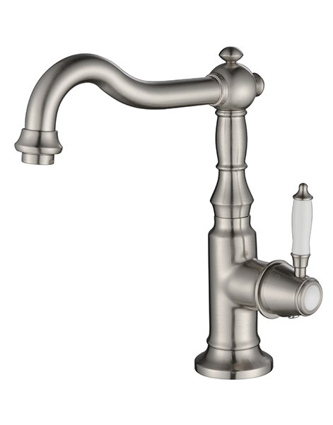 ברז קשת לכיור עם פיה מסתובבת בשילוב פורצלן  דגם 9003 ניקל מוברש